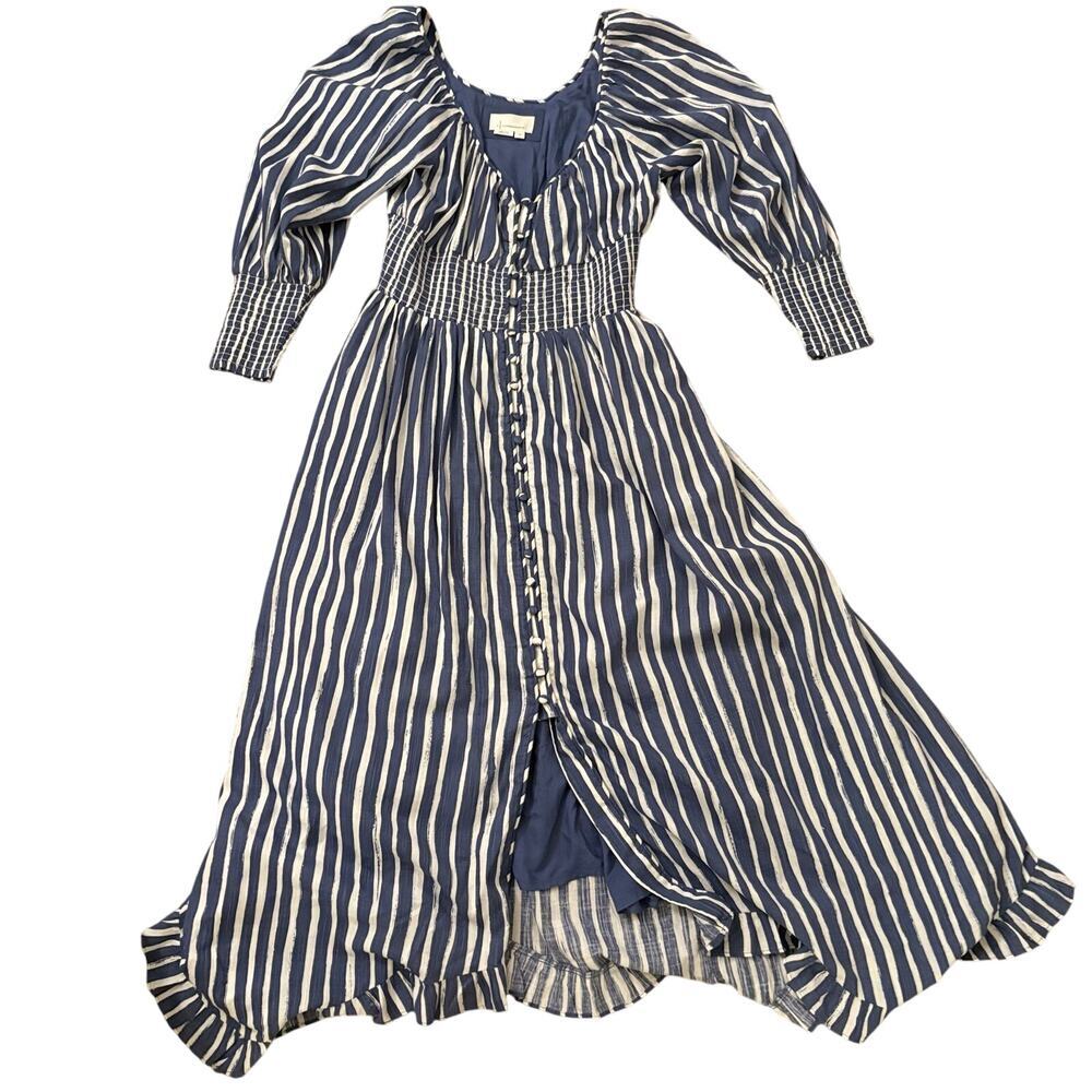 Anthro Striped Smocked Sweetheart Midi Dress M - Picture 3 of 8